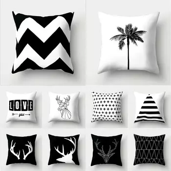 Простой черно-белый наволочка с головой оленя с геометрическим рисунком, чехол для подушки для дома, гостиной, украшения дивана, наволочка 45*45 см 40X40CM
