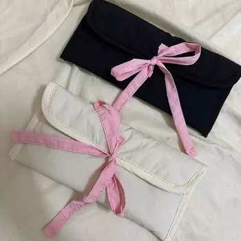 Простой черно-белый пенал с бантом, большая вместительная сумка для хранения карандашей, мягкая косметичка, органайзер для канцелярских принадлежностей, школьные принадлежности белый