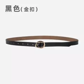 Простой черный женский тонкий ремень в стиле ретро, красивый и элегантный дизайн с пряжкой-булавкой, ремень с пуговичной головкой из сплава для женщин 100cm (including buckle)