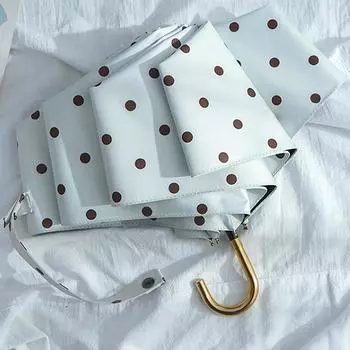 Простой черный зонт с белой точкой, изогнутая ручка, солнцезащитный зонт, непромокаемый, солнечный, дождевой, двойного назначения, защита от ультрафиолета