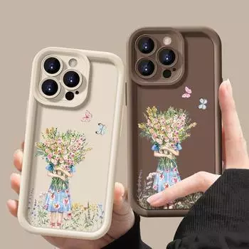 Однотонный чехол для телефона iPhone 16 15 Plus 14 Pro Max 13 12 Pro 11 X XS XR 8 7 с цветочным принтом, противоударный матовый мягкий чехол из ТПУ iPhone 15 чёрный