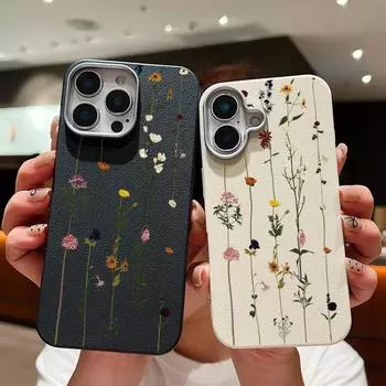 Простой цветочный принт кожаный текстурный чехол для телефона iPhone 16 Pro Max 15 Pro 14 Plus 13 12 11 матовый тонкий ударопрочный мягкий бампер из ТПУ iPhone 16 чёрный