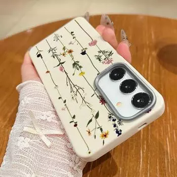 Простой цветочный принт мягкий матовый магнитный чехол для телефона Samsung S25 S24 FE S23 Ultra S22 S21 Plus S20 FE тонкий противоударный чехол-бампер Magsafe Samsung S25 чёрный