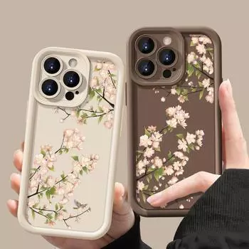 Простой цветочный принт противоударный чехол для телефона iPhone 16 Pro Max 15 Plus 14 Pro 13 12 11 XR XS 8 7 защита объектива матовый мягкий бампер TPU чехол iPhone 16 чёрный