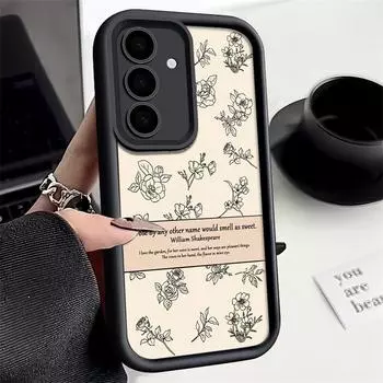 Простой цветочный принт розы мягкий чехол из ТПУ для телефона Samsung Galaxy S25 S24 Ultra S23 S22 S21 Plus S20 FE A55 A35 A54 A53 A52 A14 противоударный бампер чехол Samsung S24 чёрный