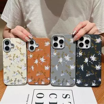 Простой цветочный узор тонкий мягкий чехол для телефона iPhone 16 Pro Max 15 Plus 14 Pro 13 12 11 XS XR 8 7 защита объектива противоударный матовый чехол TPU iPhone 16 чёрный