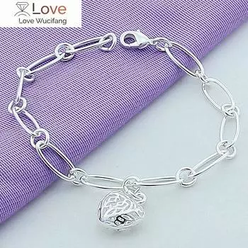 Простой дизайн 925 серебряные ювелирные изделия браслеты мода сердце Brccelet для женщин