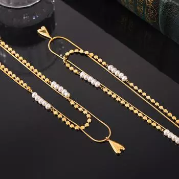 Простой дизайн, двойной кулон с надписью «Любовь», имитация жемчуга, медное покрытие, 18-каратное золотое ожерелье для женщин