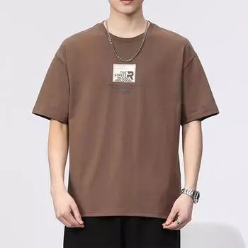Простой дизайн, мужская футболка из чистого хлопка с круглым вырезом и половиной рукавов, повседневная свободная футболка, мужской пуловер в стиле хип-хоп, рубашка S