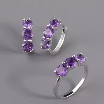 Простой дизайн, натуральный южноафриканский аметист, женские кольца, серьги, комплект ювелирных изделий из серебра 925 пробы, Повседневная одежда, изысканные ювелирные изделия US RING SIZE 6# фиолетовый