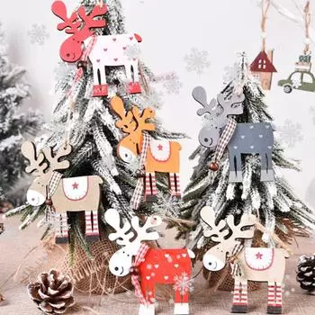 Простой дизайн подвески для вечеринок, подарки, подвеска в виде лося, подвесные украшения из дерева для праздничного декора, креативное рождественское украшение, красочная рождественская елка оранжевый