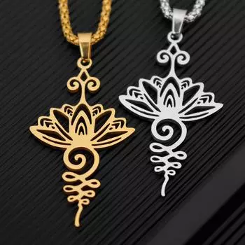 Простой дизайн с вырезом из нержавеющей стали, хип-хоп, йога, ожерелье в форме лотоса, ювелирные изделия, персонализированный подарок для пар на праздник, кулон золотистый