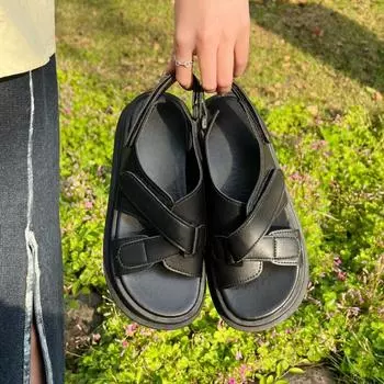 Простой дизайн Sense женские туфли Out Soft Sole Velcro сандалии женские 35 чёрный