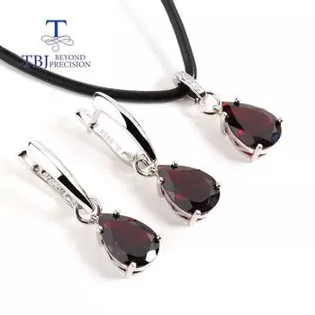 Простой дизайн Серьги из натурального драгоценного камня Мозамбикский гранат Комплект ювелирных изделий Серьги и кулон ожерелье из серебра 925 пробы изысканные украшения для женщин bolaijewelry M красный
