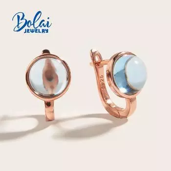 Простой дизайн, серьги с натуральным драгоценным камнем, небесно-голубым топазом для женщин, стерлинговое серебро 925 пробы, розовое золото, изысканные ювелирные изделия S синий