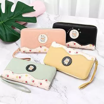 Простой длинный кошелек контрастного цвета для женщин, классическая сумка с несколькими отделениями для карт, сумка на молнии для мобильного телефона зелёный