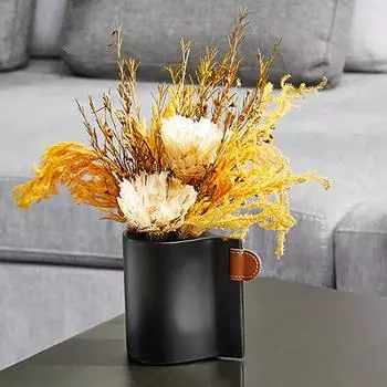 Простой домашний итальянский светлый роскошный черный кожаный металлический цветочный прибор модель комнаты торговый центр прилавок украшение ваза