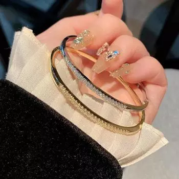 Простой геометрический браслет с медной инкрустацией из циркония, модный европейский и американский браслет высокого класса 17CM