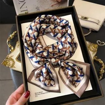 Простой геометрический шарф, легкий, роскошный, с ремешком для сумки, декоративный костюмный шарф, маленький, длинный, с повязкой на голову, шелковый шарф, женский, с принтом, узкий 145X12cm (slight error)