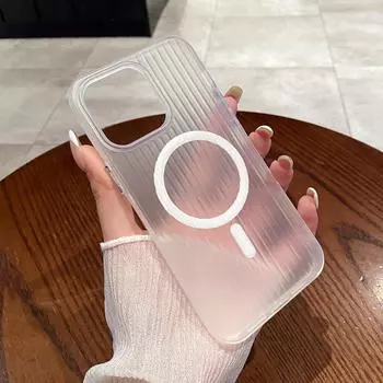 Простой гофрированный прозрачный тонкий чехол для телефона iPhone 16 Pro 15 Pro Max 14 13 12 11 для MagSafe Magnetic Shockproof Soft Silicone Bumper Cover iPhone 16 белый