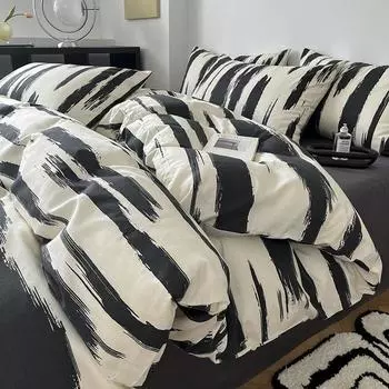 Простой хлопковый комплект из четырех предметов в скандинавском стиле, пододеяльник в весеннюю полоску, Наньтун, 40 ниток, полностью хлопковая простыня, пододеяльник, комплект из трех предметов A