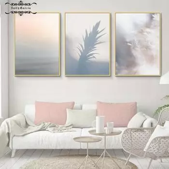 Простой холст пастельных тонов, картина с перьями, мрамором, розовый, серый постер для гостиной, современный домашний корейский настенный художественный декор, фотографии 21*30cm