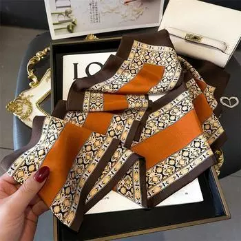 Простой и элегантный цветочный шарф, легкая роскошная лента, завязанная сумка, декоративный костюмный шарф, маленькая длинная повязка на голову, шелковый шарф для женщин с принтом узкий и 145X12cm (slight error)