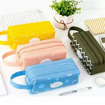 Простой и креативный многофункциональный пенал двухслойный портативный канцелярский мешок геометрическая серия большой емкости жёлтый