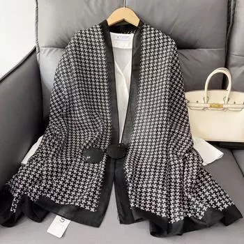 Простой и модный классический черно-белый клетчатый шарф с принтом звезд, на ощупь как хлопок и лен, женская шаль двойного назначения, осенне-зимний теплый толстый 180*85cm