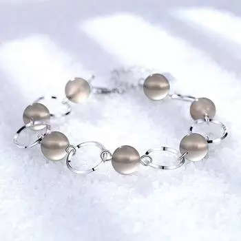 Простой и модный натуральный серый агатовый кристалл, украшение на руку в форме круглой бусины, посеребренный браслет.