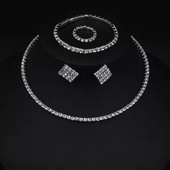 Простой и модный полный бриллиантовый ошейник-кольцо, браслет, серьги, набор из четырех предметов, женское многослойное ожерелье с ювелирными изделиями