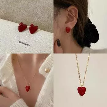 Простой и продвинутый смысл, красные масляные капли любви серьги-гвоздики, женское легкое роскошное ретро индивидуальное модное трендовое универсальное ожерелье
