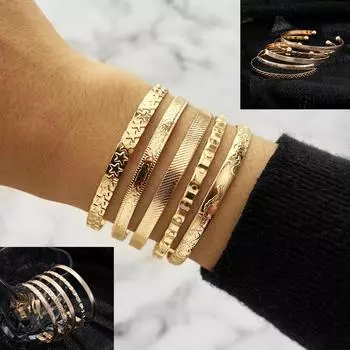 Простой и роскошный браслет с регулируемым отверстием, набор из 5 предметов, модный и элегантный женский универсальный аксессуар-браслет золотой