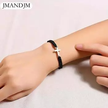 Простой и стильный браслет дружбы для пар, плетеный вручную из нержавеющей стали, крест, веревка, красный и черный набор чёрный