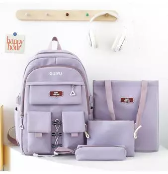 Простой и вместительный универсальный рюкзак для ученика средней школы, рюкзак высокой ценности, набор из четырех предметов, школьный рюкзак для ученика начальной школы фиолетовый