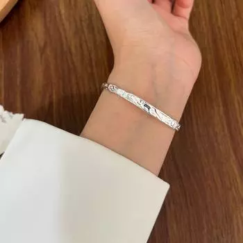 Простой индивидуальный браслет со складками и узором из стерлингового серебра S925, женский открытый браслет