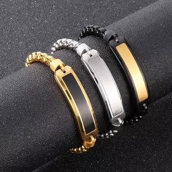 Простой изогнутый браслет с лазерной гравировкой на песочной поверхности, японский и корейский модный мужской браслет с квадратным жемчугом и вакуумной гальванизацией 215*6mm