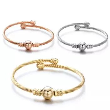 Простой кабельный браслет с круглыми бусинами может быть регулируемым модным женским браслетом золотой