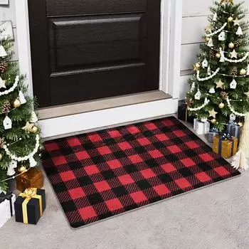 Простой клетчатый рождественский коврик для пола, входная дверь, устойчивый к пятнам, для домашней конуры, бархатный, пыленепроницаемый, противоскользящий коврик для ног 50*80cm