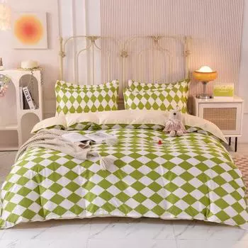 Простой клетчатый стираный хлопок, состоящий из четырех частей, простыня, трех частей, пододеяльник 1.2m bed