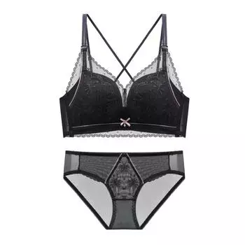 Простой комплект нижнего белья с рисунком, без маркировки, модный комплект нижнего белья с вышивкой, комплект бюстгальтера с кружевной сеткой из нестального кольца 38B белый
