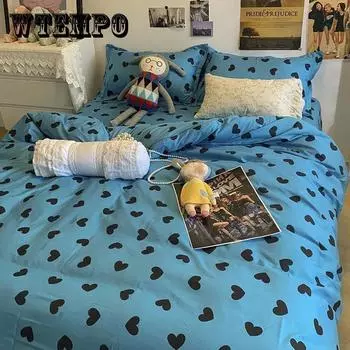 Простой комплект постельного белья из четырех предметов в студенческом стиле, пододеяльник для двуспальной кровати, наволочка из четырех предметов Double