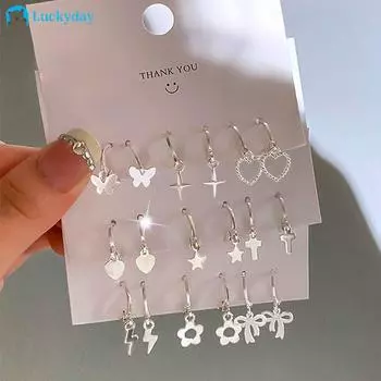 Простой комплект серег-гвоздиков в виде сердца и бабочки, жемчужные, золотые, серебряные серьги-кольца для женщин, ювелирные аксессуары 1