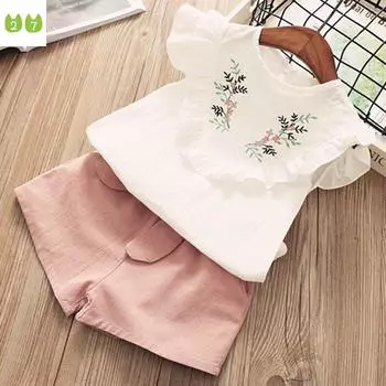 Простой костюм из двух частей без рукавов для девочек, модный детский костюм с принтом 80cm зелёный