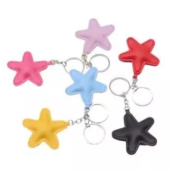 Простой кожаный брелок для ключей в машину, цветной кулон, брелок в форме звезды, пара синий