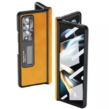 Простой кожаный чехол для мобильного телефона с защитой от падения для Samsung Galaxy Z Fold 4 5g Fold3 Fold 4 Fold 3 Zfold4, пленочный чехол из закаленного стекла for Samsung Z Fold 3 жёлтый