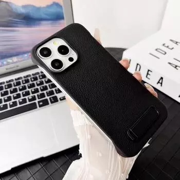 Простой кожаный чехол для телефона для iPhone13 14 Promax 15 Pro 16 Высококачественный ультратонкий безрамочный невидимый кронштейн Защитный чехол For iPhone13 чёрный