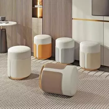 Простой кожаный табурет круглый маленький низкий табурет домашний диван-табурет журнальный столик гостиная