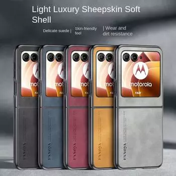 Простой кожаный удобный замшевый чехол для Moto Razr 50 Ultra RAZR 50 Motorola Razr 40 Ultra Razr40 Защитный чехол для объектива Business Cover Moto Razr 50 серый