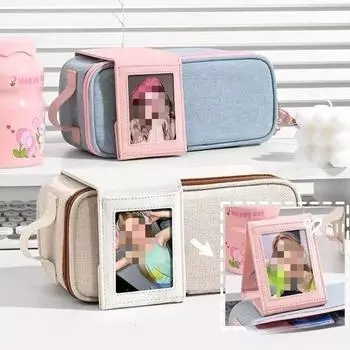 Простой креативный маленький пенал для карточек, симпатичная большая вместительная сумка для канцелярских принадлежностей для девочек с устойчивой сумкой для фотокарточек Kpop белый